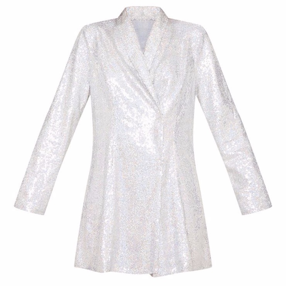 silver sequin oversized blazer dress